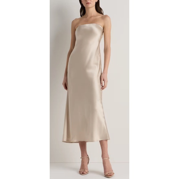 Quince Dresses & Skirts - NWT Quince 100% Washable Silk Strapless Midi Dress Champagne Small